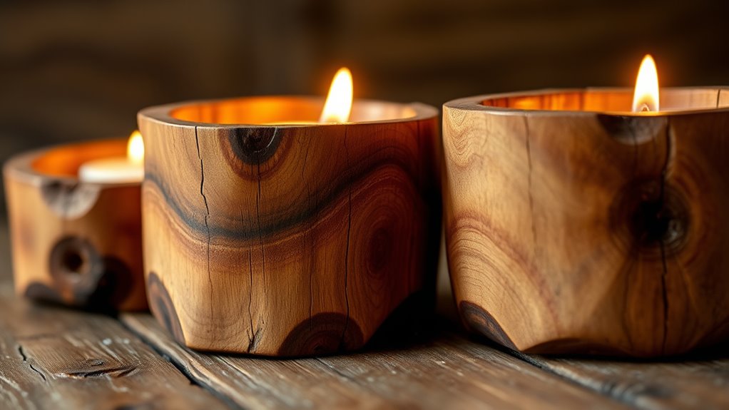 crafting organic wooden candle holders