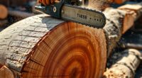 cutting lumber with chainsaw