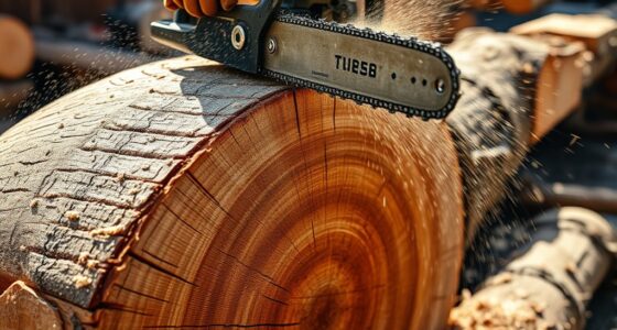 cutting lumber with chainsaw