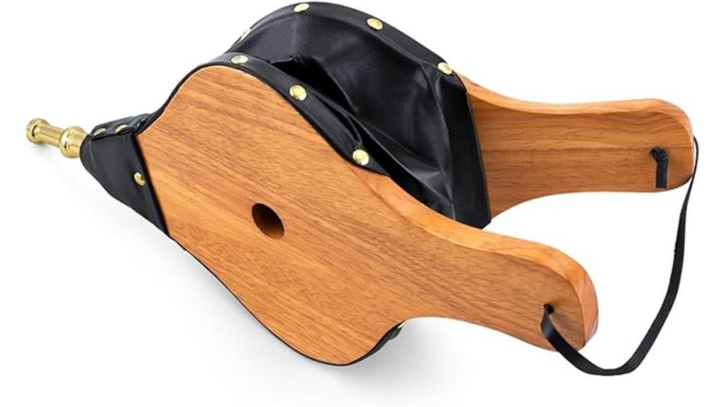 large wooden fireplace bellows