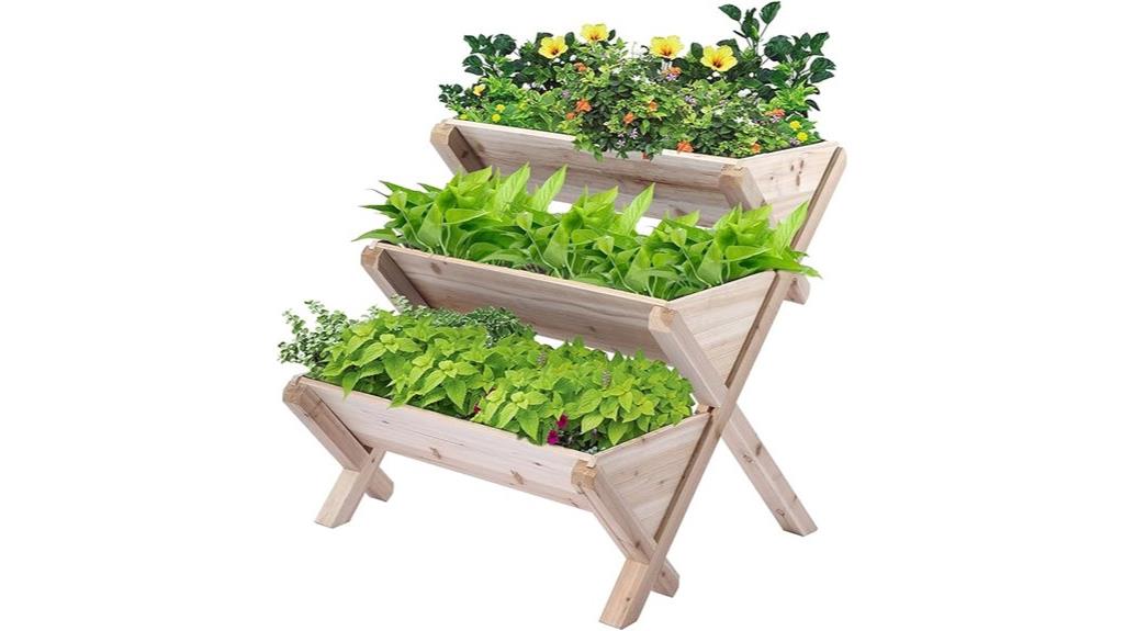 three tier wooden garden bed