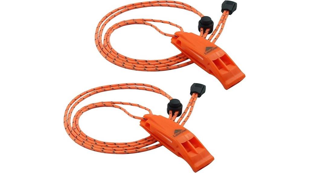 two whistles with lanyards