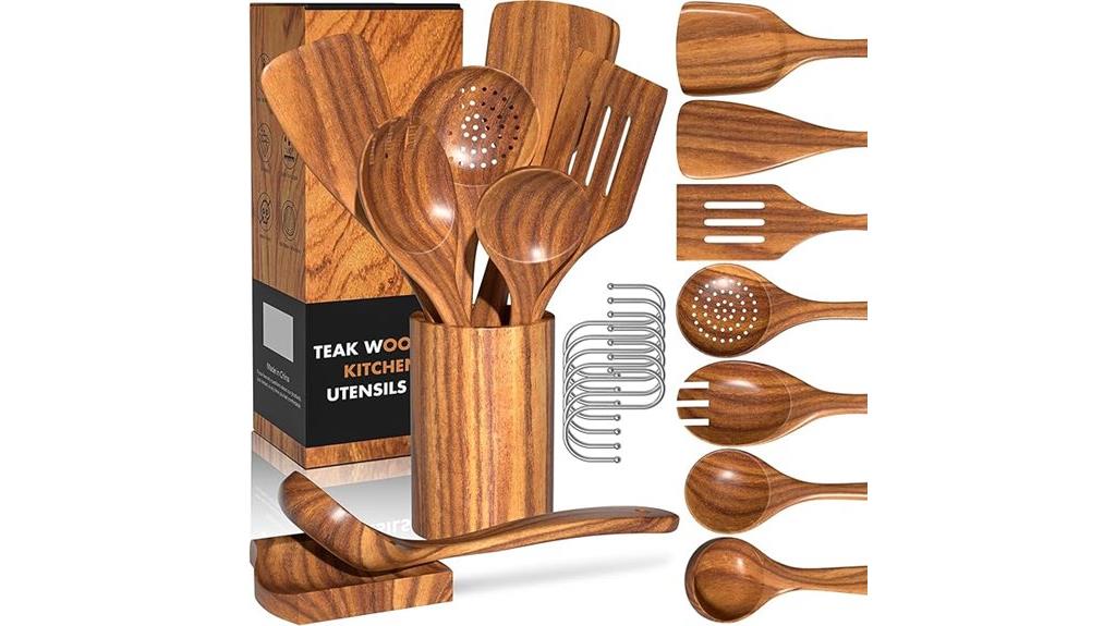 teak wooden kitchen utensils