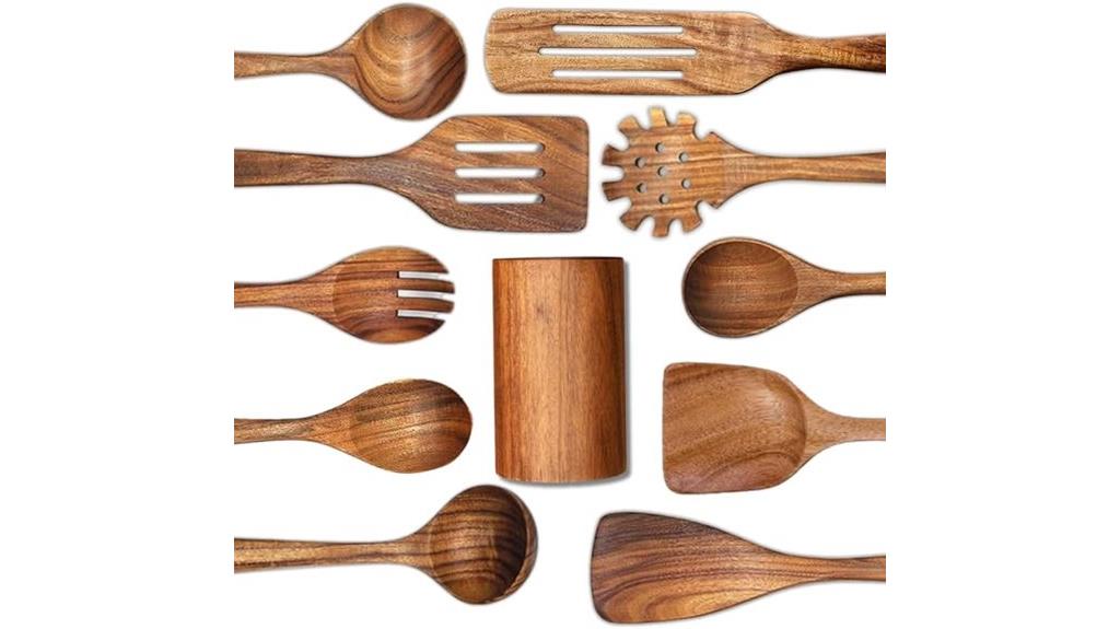 wooden utensils with holder