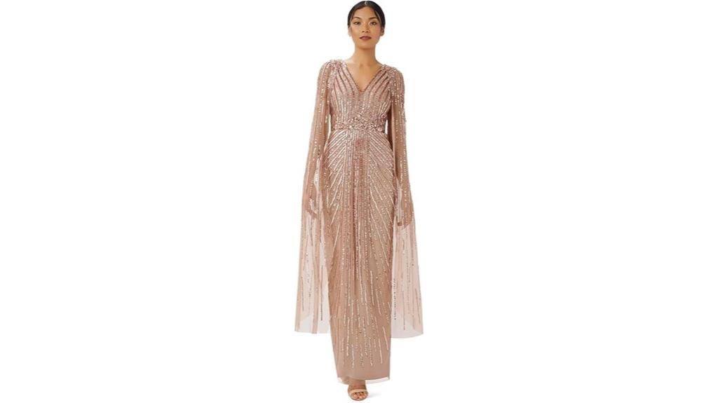 beaded cape long dress