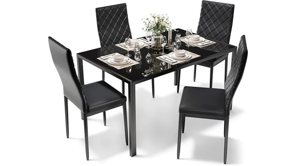glass top pu leather dining set
