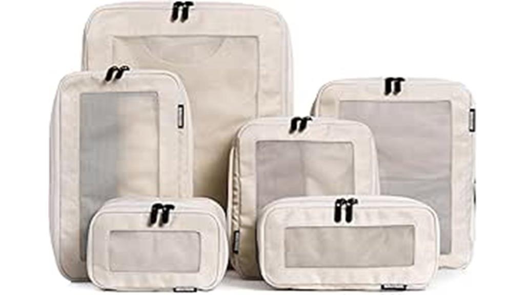 six beige packing cubes