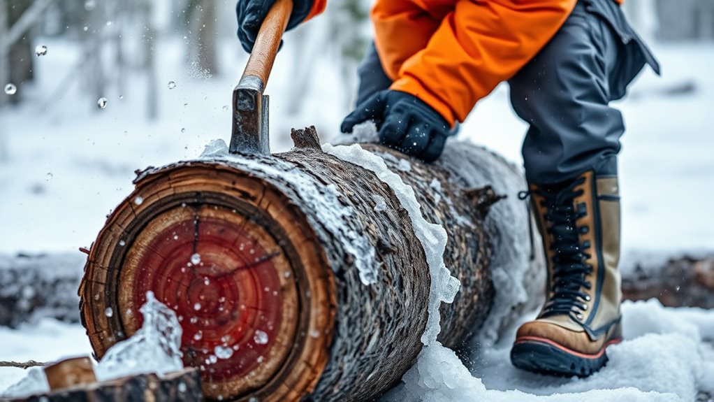 split wet icy logs safely