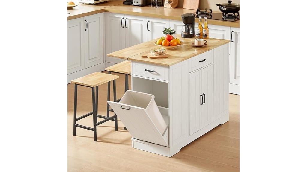white kitchen island with chairs