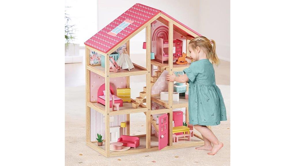 wooden dollhouse with accessories