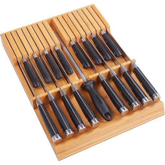 Utoplike Bamboo Knife Drawer Organizer for 16 Knives