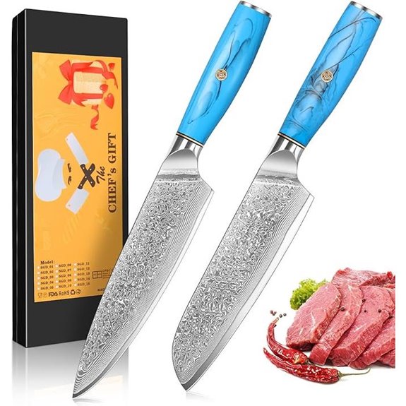 Damascus Steel Chef Knife & Santoku Knife Set