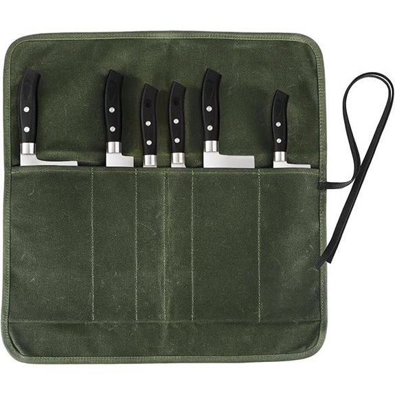 Heavy Duty Canvas Chef Knife Roll with 6 Slots