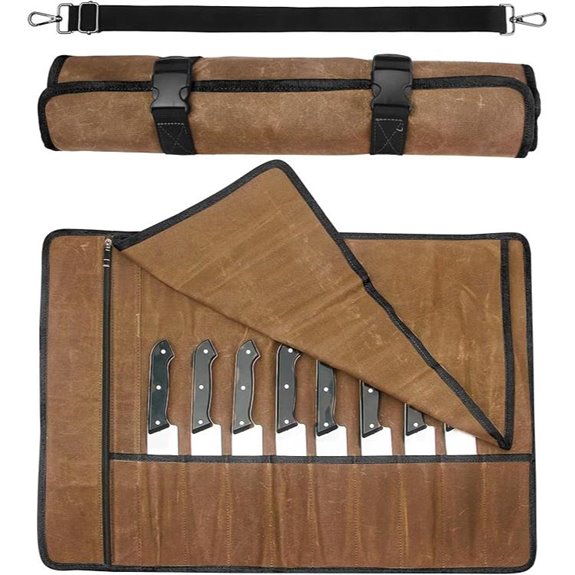 QEES Knife Roll with 10 Slots & Zipper Pockets