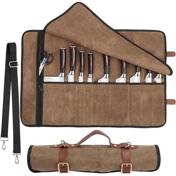 Knife Roll with Leather Straps & Metal Buckles