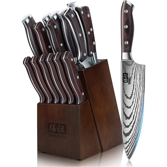 SHAN ZU 16-Piece Kitchen Knife Set with Block