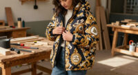 Women Sport Puffer Coats in Bold Baroque Portraits by Nieves González